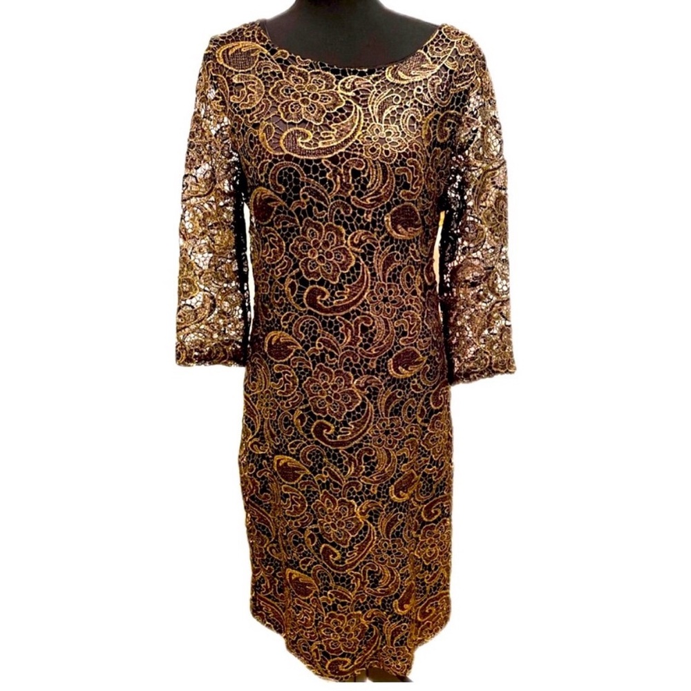 Floral Paisley Lace Dress Black and Gold - Picture 3 of 10